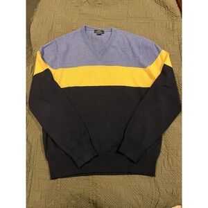 Brooks Brothers "346" 100% Extra Fine Merino Wool Medium Blue Yellow And Navy